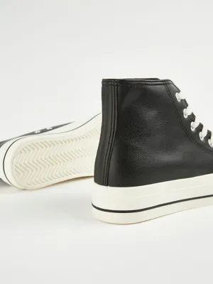 Black Leather Look Curved Sole High Top Trainers | Women | George at ASDA