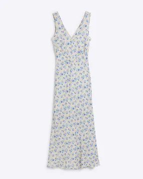 Blue floral slip midi dress