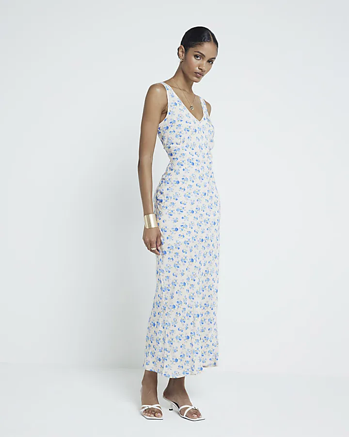 Blue floral slip midi dress