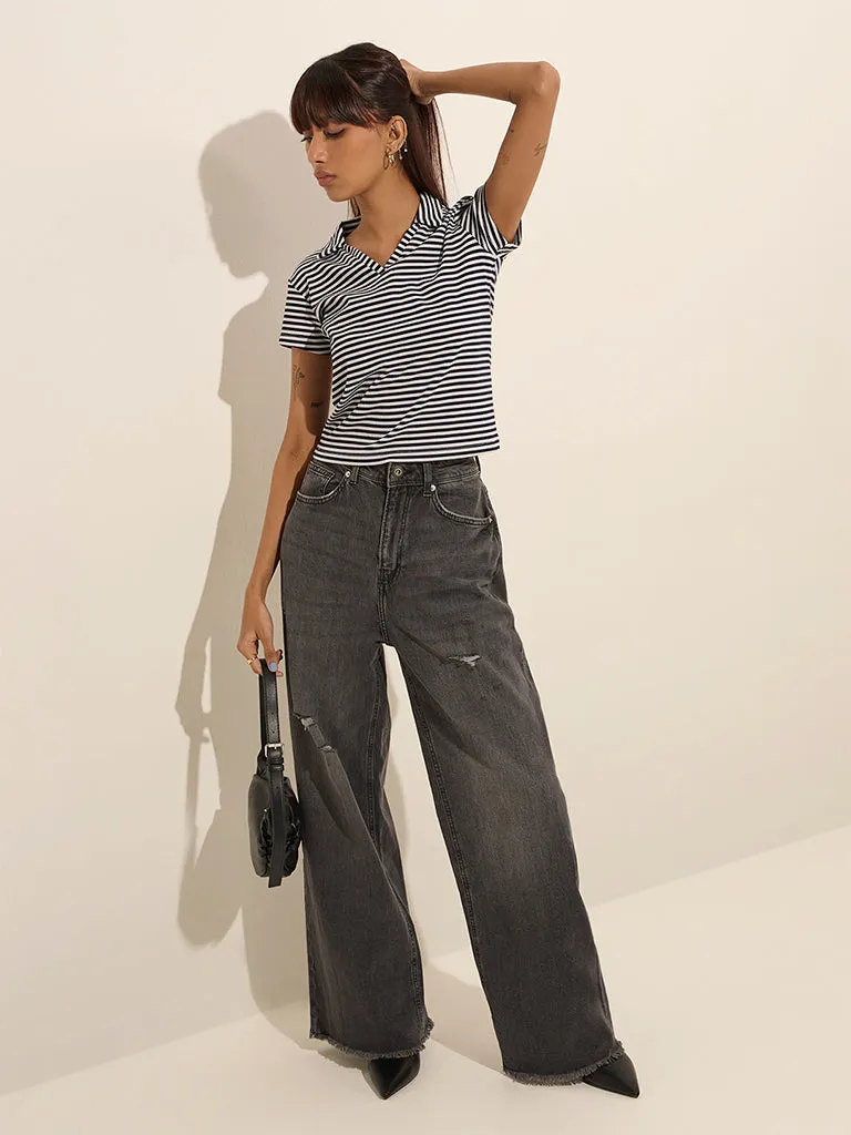 Buy Nuon Grey Ripped Relaxed - Fit High - Rise Jeans from Westside