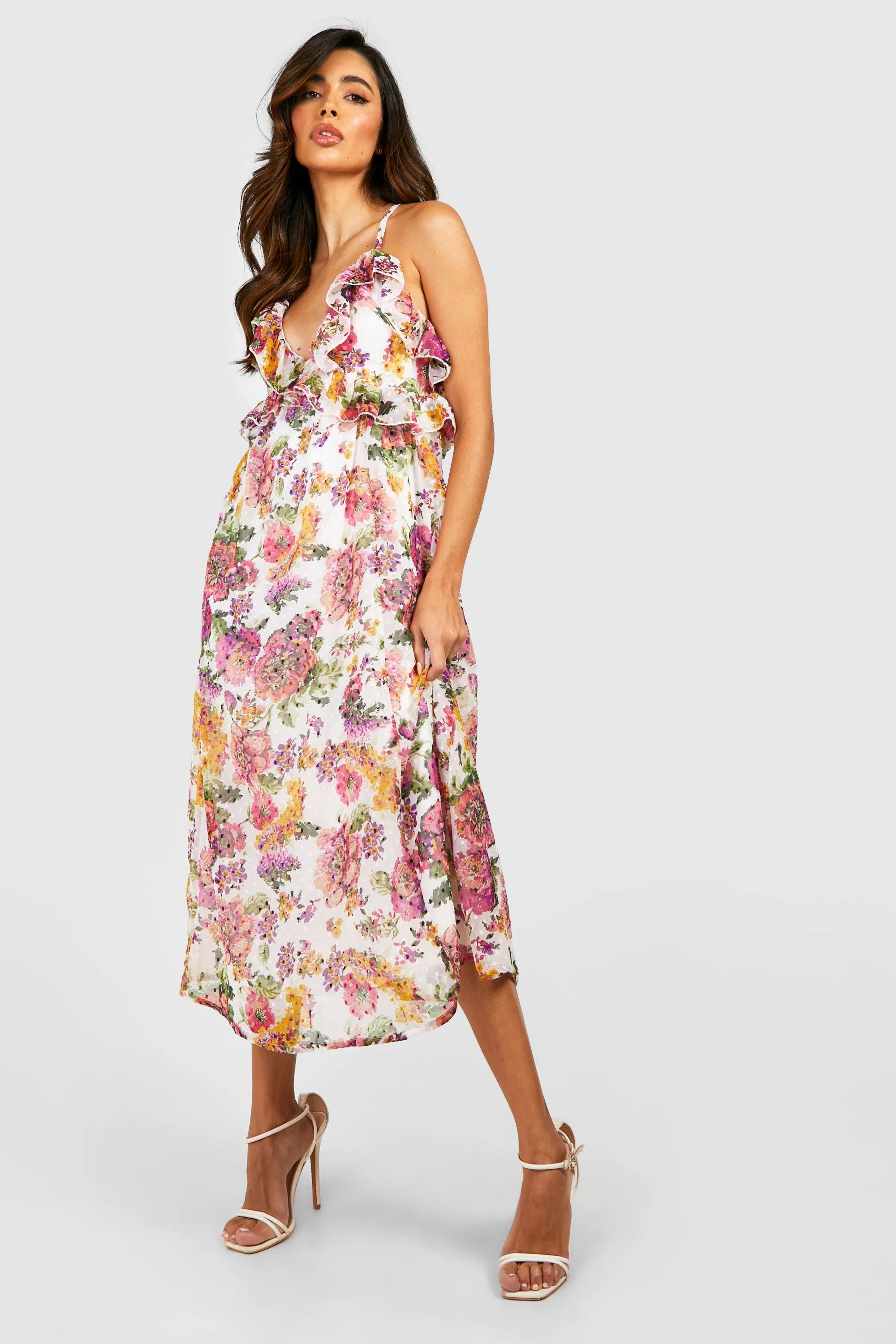 Floral Chiffon Ruffle Slip Dress