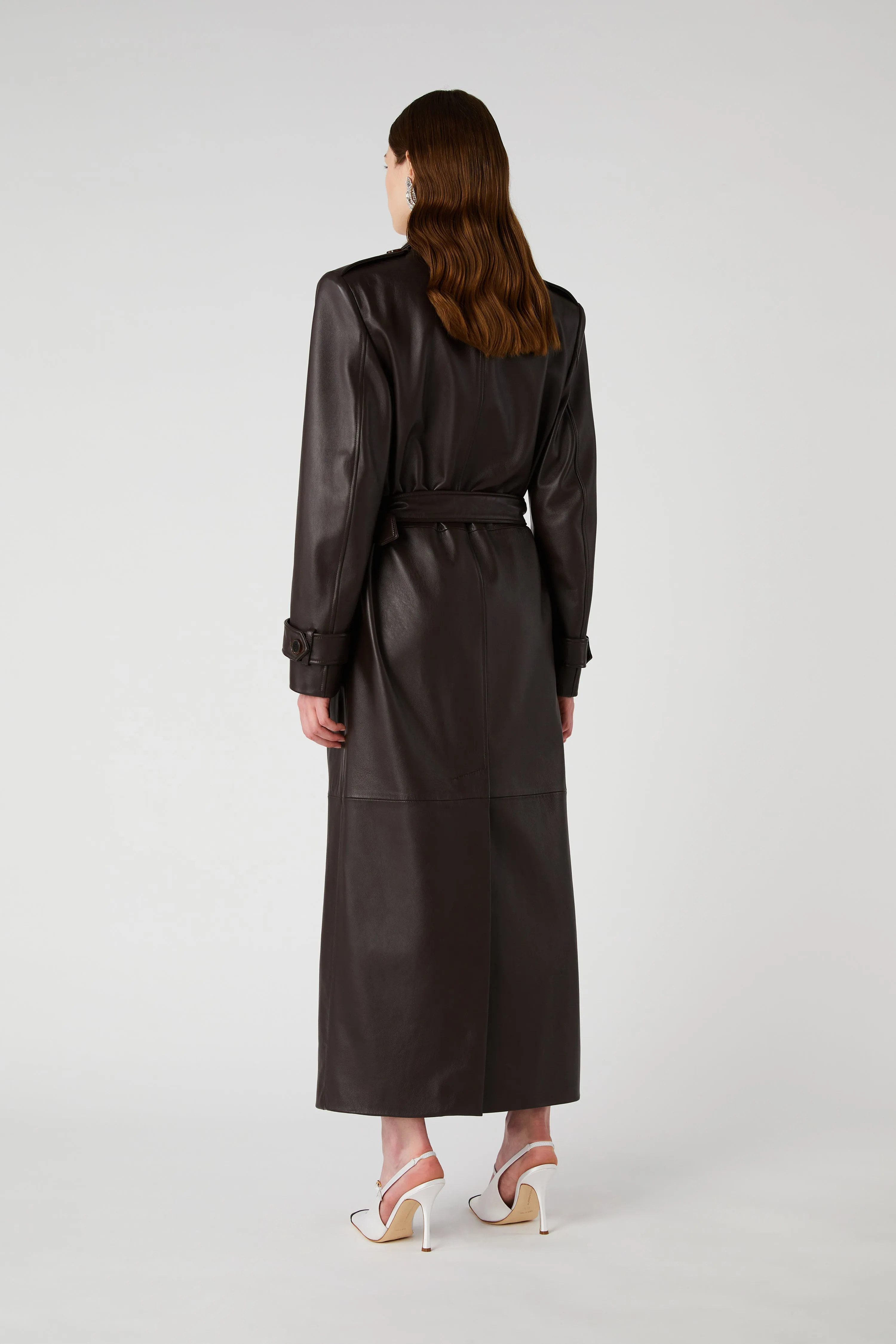 LEATHER DOUBLE BREASTED COAT WITH BELT