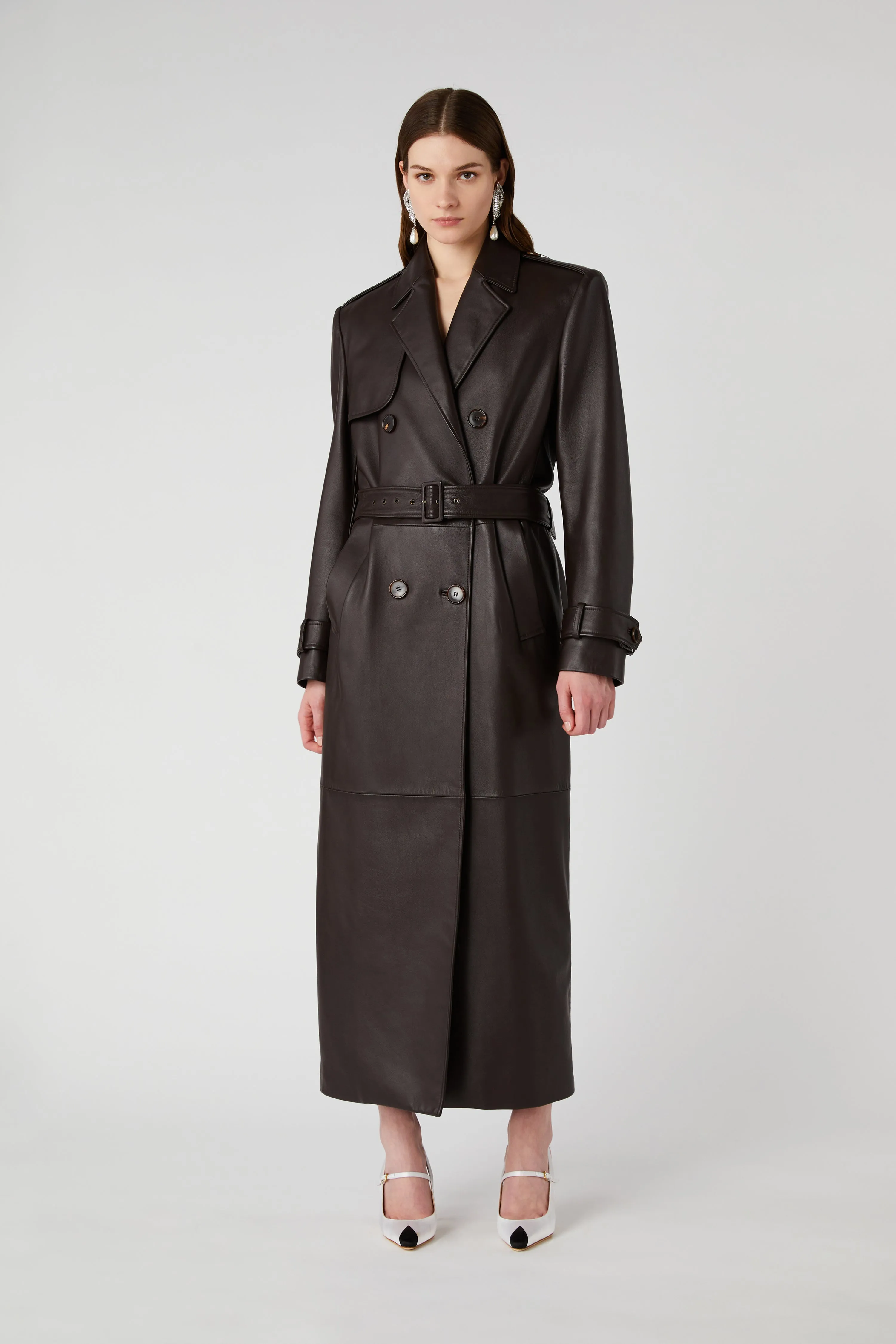 LEATHER DOUBLE BREASTED COAT WITH BELT