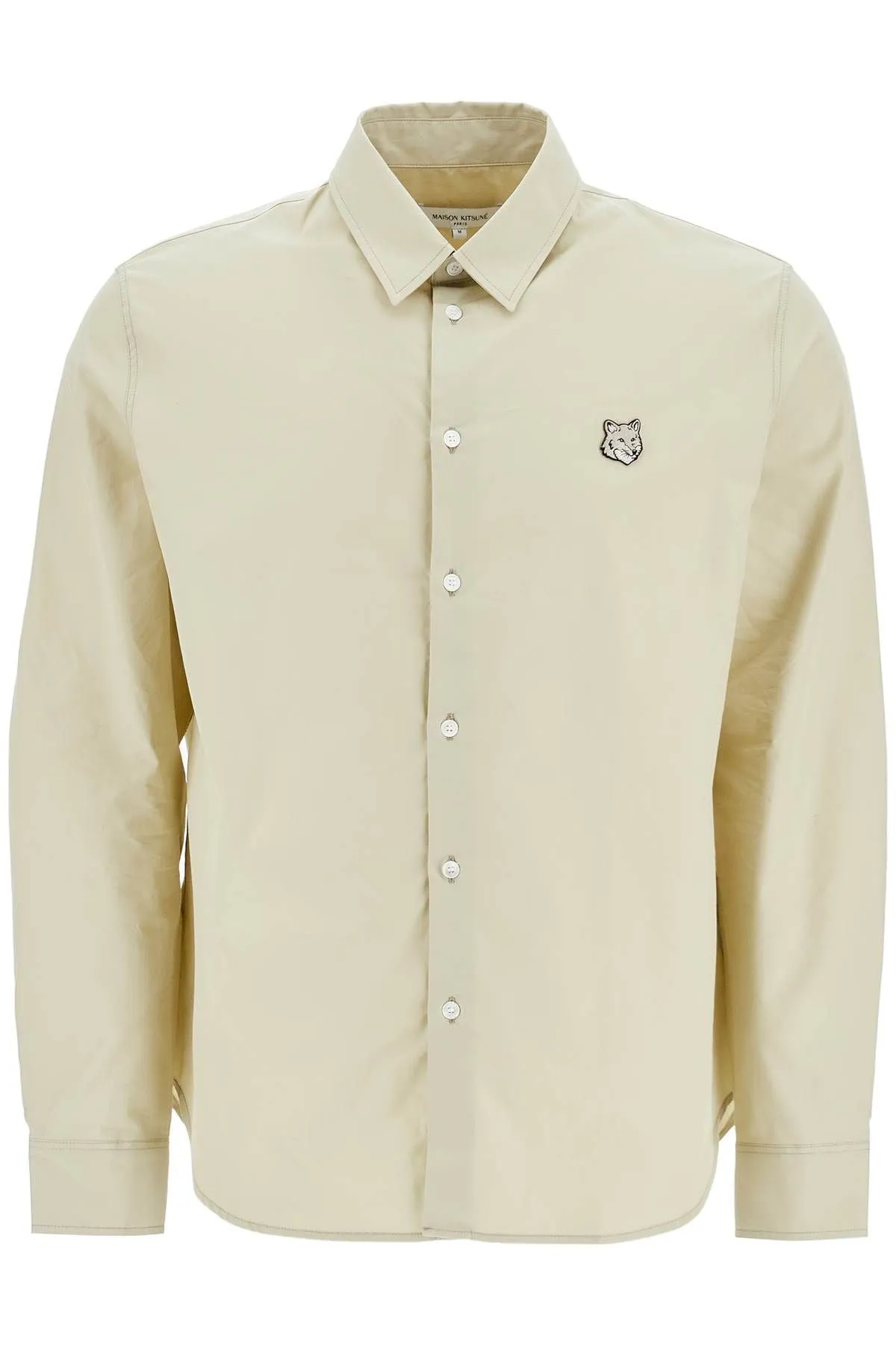 Maison Kitsune Light Green Cotton Shirt With Fox Embroidery
