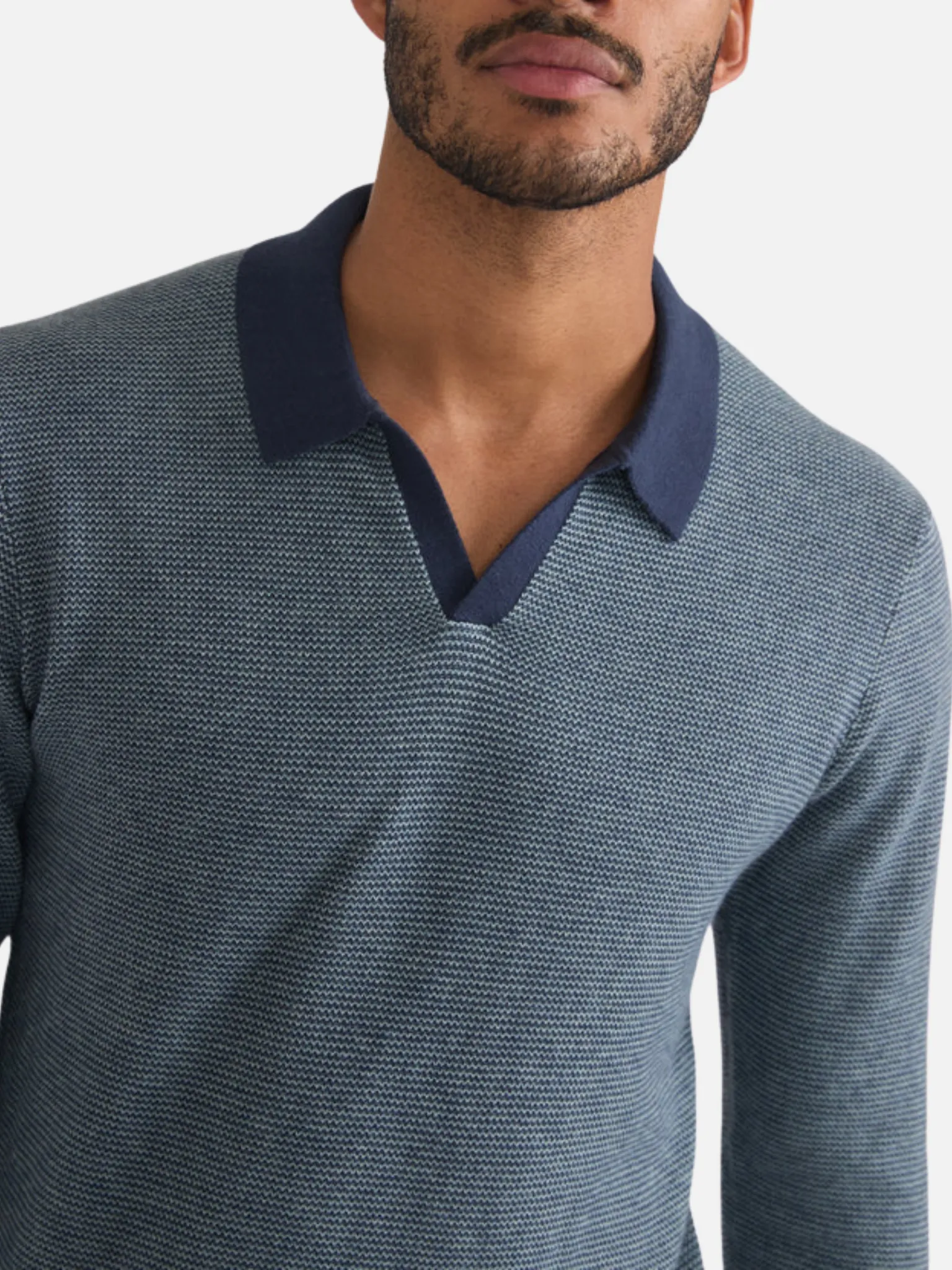 Marine Layer Liam LS Sweater Polo - Navy/Topaz