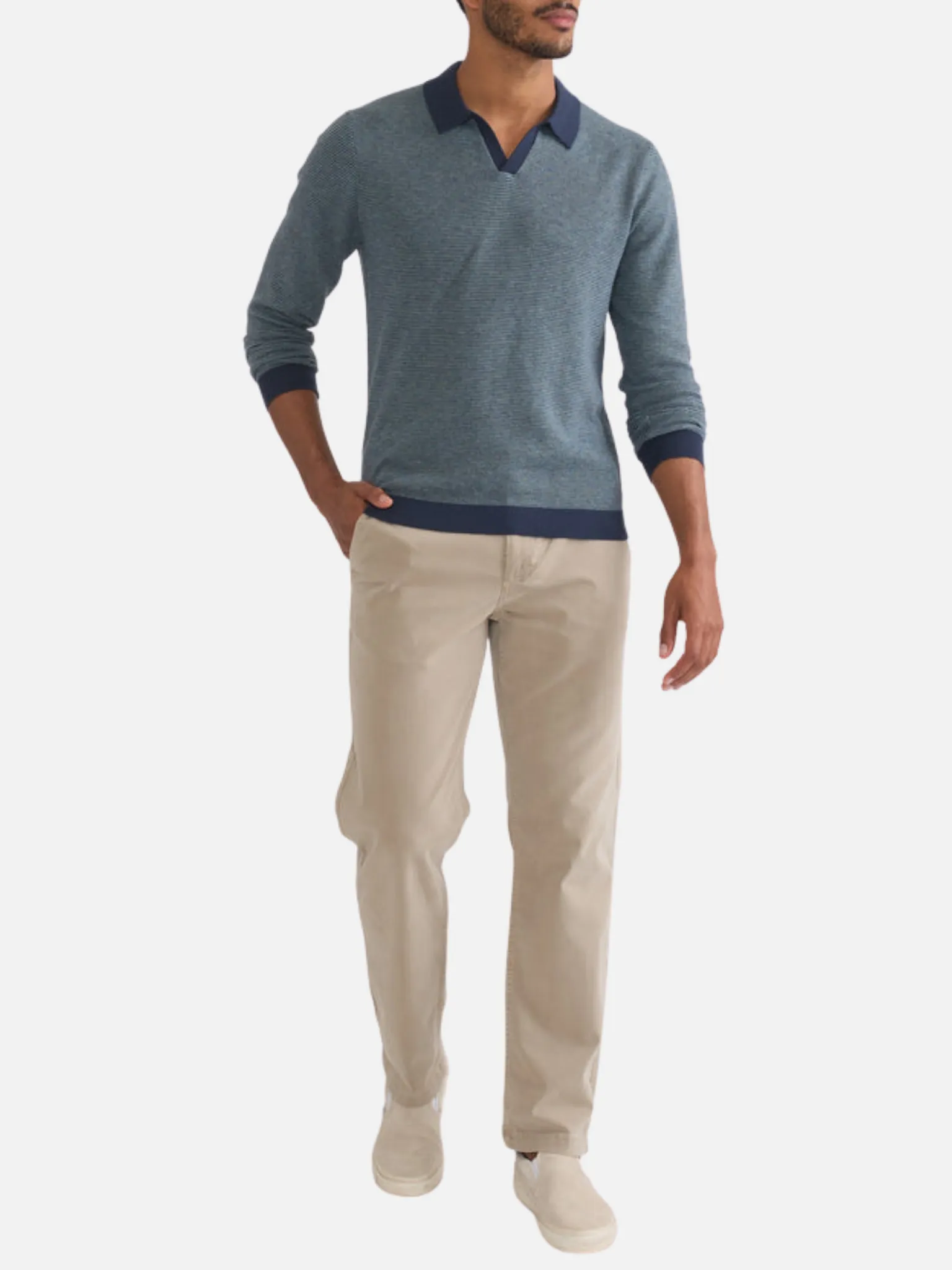 Marine Layer Liam LS Sweater Polo - Navy/Topaz