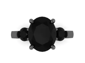 Oval Genuine Black Diamond Engagement Ring 14k Black Gold Three-Stone Wedding Ring Back Diamond Bridal Jewelry Unique Marriage R