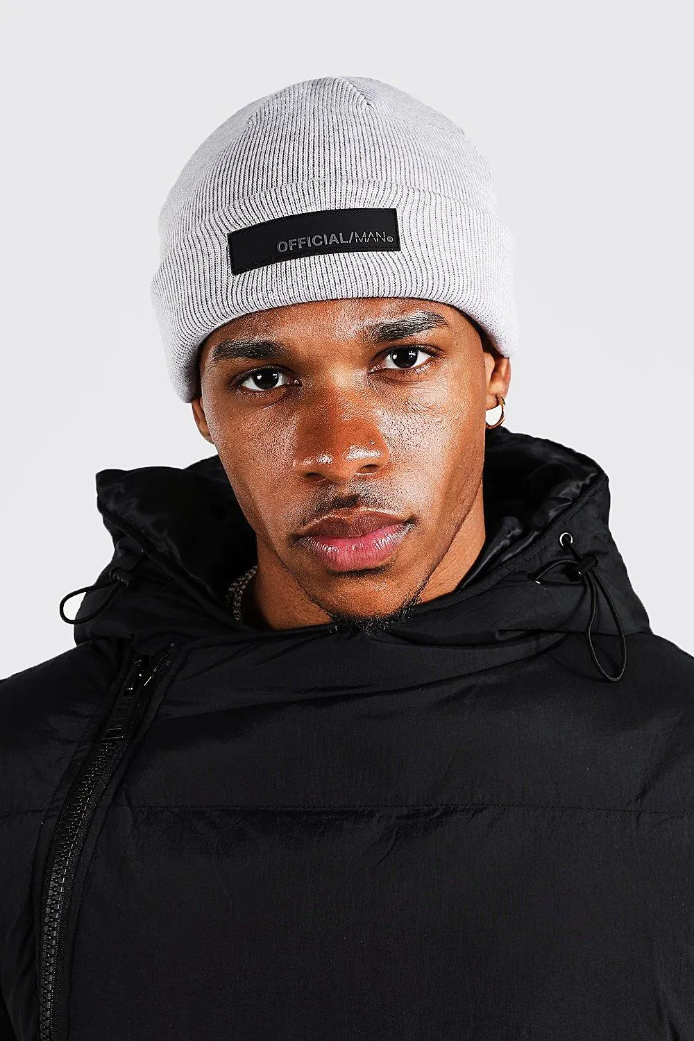 Rubber Tab Beanie | boohooMAN UK
