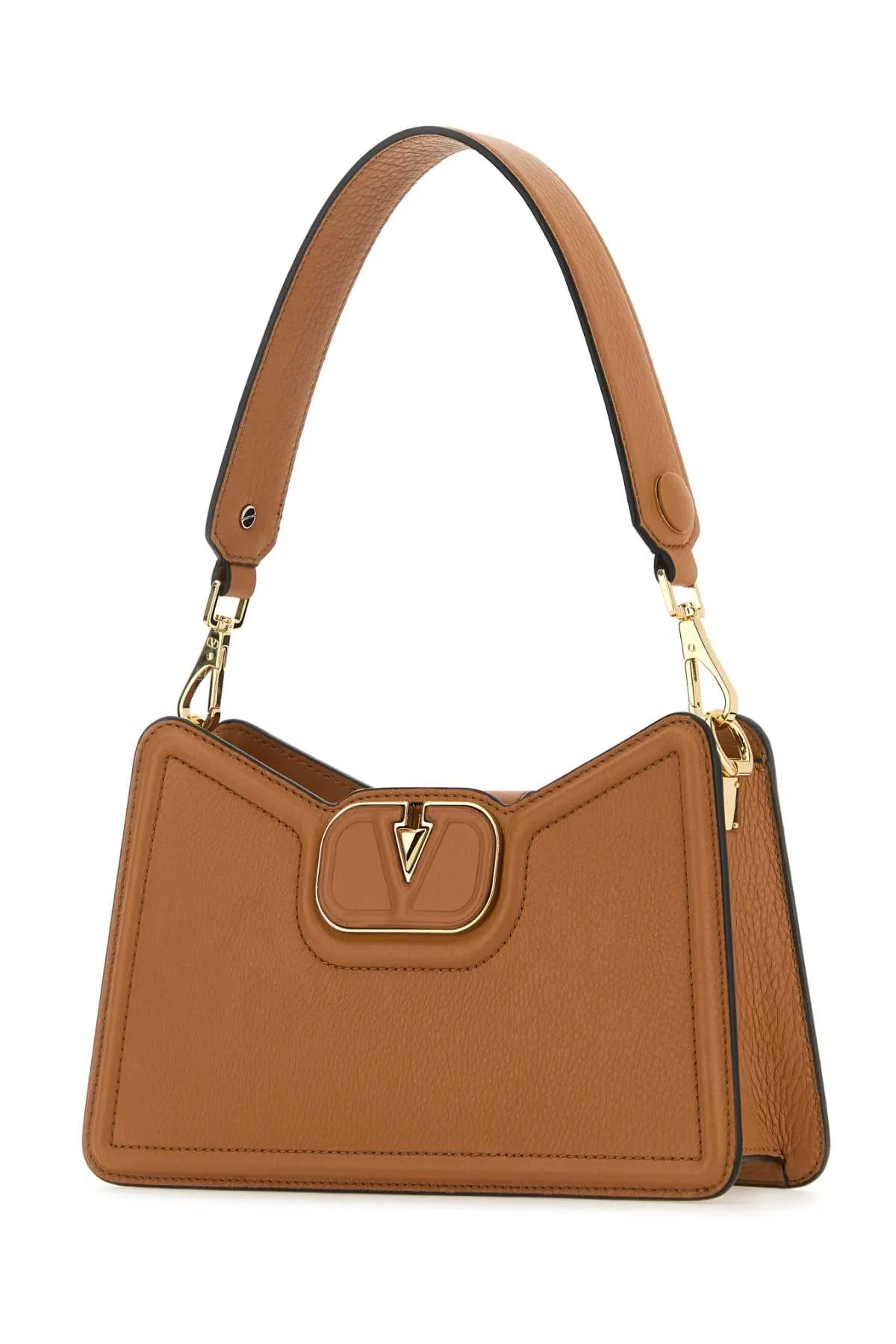 Valentino Garavani Camel Leather V Logo Shoulder Bag