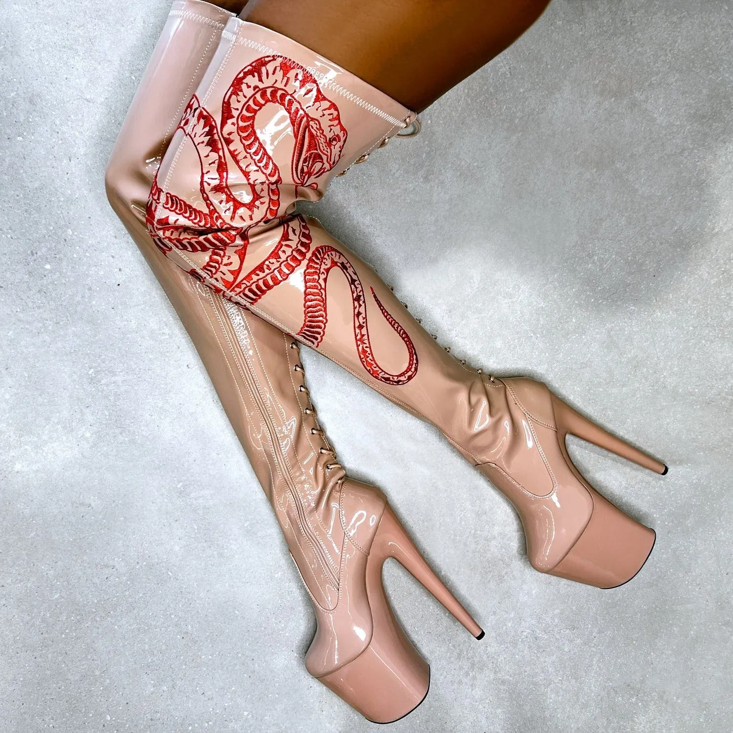 VIPER Boot Tan with Red Thigh High - 8INCH