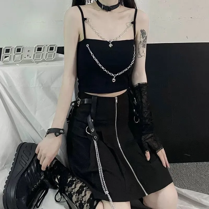 Women's Grunge Slim Fitted Black Tank Tops